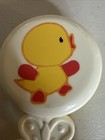 Vintage Style Yellow Duck Baby Rattle Butterfly Handle Plastic Nursery Toy