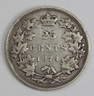 1874-h Canada Queen Victoria Silver 25c Coin Fine very Fine