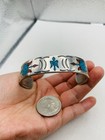 Vintage Native American Navajo Sterling Silver Inlaid Waterbird Cuff Bracelet