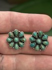 Sterling Silver Turquoise Petit Point Round Cluster Stud Post Earrings 7 8     925