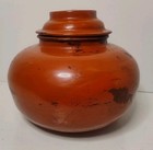 Vintage Or Antique Burmese Lacquer Orange Vessel Uncommon Form