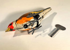 Vintage Wind-up Pressed Tin Litho Mechanical Hopping Toy Bird With Key Clean