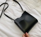 Leather Shoulder Bag Adjustable Strap External Pocket Black 18x17x5cm Mini Walle