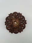 Hand Carved Wood Trivet plant Stand Floral Inlaid Leaves Made In India Vintage