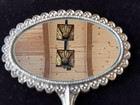 Double Sided Vintage Ornate Golden Hand Vanity Mirror  9  X 5 5  weighs 8 5 Oz 