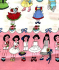 Vintage Pink Paper Doll Border Fabric  5219 Traditions Mouse Feathers 1   3 4yd