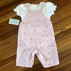 New 9 Month Baby Girls Pink Overalls And White Ruffle Bodysuit Outfit Set