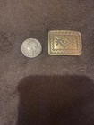 Small Vintage Brass Belt Slide Western Native American Motif Stamped Concho