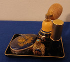 Limoges France Cobalt Blue Porcelain W 22kt Gold Fragonard Vanity Set  5 