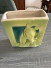 Vtg Royal Copley Pottery Ceramic Planter Vase Green Teal Doe   Fawn Deer 7 5   mcm