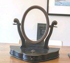 Vtg Black Wood Table Top Oval Tilting  Mirror Dresser Vanity Standing Italy 13  