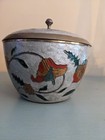 Vintage Brass Enamel Trinket Box With Lid Hand Painted Floral Round Storage Jar