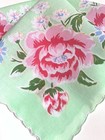 Gorgeous Mint Green   Pink Peony Handkerchief   Cotton   New Luray Hankie
