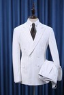 White Pinstripe Double Breasted Suit Formal Wedding Tuxedo Blazer Groom Outfit
