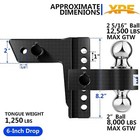 2   Receiver 6   Drop Rise Adjustable Trailer Tow Hitch Dual Ball W lock 12500lb