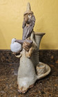 Vintage Folk Art Pottery Wizard Warlock Dual Candle Holder Dish -signed 