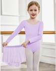 Girls Ballet Leotard Wit Chiffon Sparkle Dance Skirt Long Sleeve Crisscross Back