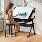 Adjustable Drafting Table With Stool Tilting Drawing Desk Artist Table