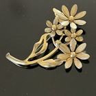 Vintage Large Flower   Leaves Bouquet Gold Tone Brooch Pin 3 1 4 