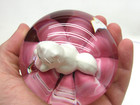 Vintage Joe St Clair Cat Kitten Ball Yarn Sulphide Paperweight Glass Pink 3 7 