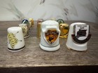 Lot W - 15 Vintage Collector Thimbles - Badge Themed Porcelain Metal Pewter