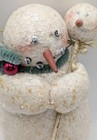 Vintage Primitive Paper Mache Glitter Snowman Figure Christmas Ornament