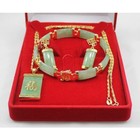 Green Jade 18k Gold Plated Bracelet Lucky Earrings Necklace Pendant Jewelry Set