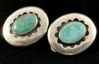 Vintage Native American Sterling Silver Oval Turquoise Clip Earrings Signed C149