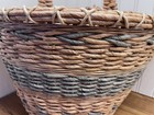 Woven Wicker Wall Hanging Basket Flat Back Weathered Pink   Blue Vintage Cottage