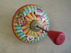 Chein Playthings Lithograph Tin Vintage Spinning Top Circus Clowns Striped 1950s