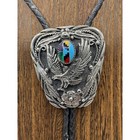 Vintage Western Eagle Ssi Bolo Tie Silver Tone Multi-stone Inlay Sterling Tips