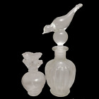 Vintage Pair Bird Topped Perfume Bottles 2 Glass Crystal Cast Glassware