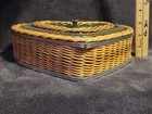 Vintage Heart Shaped German     Wicker Trinket Sewing Box Green Felt-amazing   