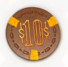 Sierra Inyokern  10 Casino Chip Brown W  Yellow Accents Denomination