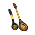 Vintage Russian Khokhloma Wooden Spoons Hand Painted Black Lacquer Gold Berry