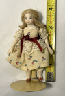 Vintage Miniature Bisque Dollhouse Doll Jointed Limbs Victorian Style On Stand
