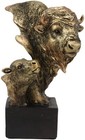 Ebros Gift 6  Tall Wild Bison And Calf Head Bust Figurine With Black Pedestal