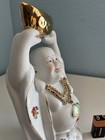 Vintage Chinese White Laughing Buddha Holding Ingot Figurine Feng Shui Wealth