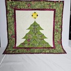 Christmas Tree Quilt Handmade Wall Hanging Holiday Green Burgundy 24x24