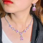 Pink Cz Long Rectangle Drop Earrings Necklace Women Silver Plated Jewelry Set