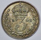 1892 Great Britain Jubilee 3p Silver Threepence Unc