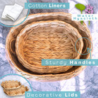 2 Set Round Wicker Baskets With Scalloped Lids Handles Removable Liners Hyacinth