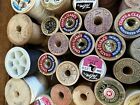 Lot Of 89 Primitive Vintage Wooden Sewing Thread Spools Advertising All Sizes