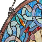Blue Victorian Corista Half-moon Stained Glass Window Panel