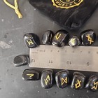 Black Obsidian Rune Stones Set     25 Pcs Elder Futhark Pagan Divination Kit Pouch