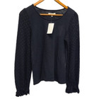 Madewell Jersey Lace Long Sleeve Shirt In Black Size Xxs New