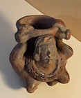 Pre-columbian Masked Shaman Effigy Tripod Vessel  jar   Costa Rica 300-900ad