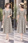 Vintage Floral Maxi Dress Cottagecore Puff Sleeve Button Front Prairie Dress