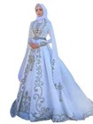 White Muslim Wedding Dresses Caftan Gold Appliques Ball Gown Bride Dress Belt