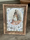 Vintage Beatrix Potter Framed Print A Rabbits Tea Party Nursery Art Rustic Wood